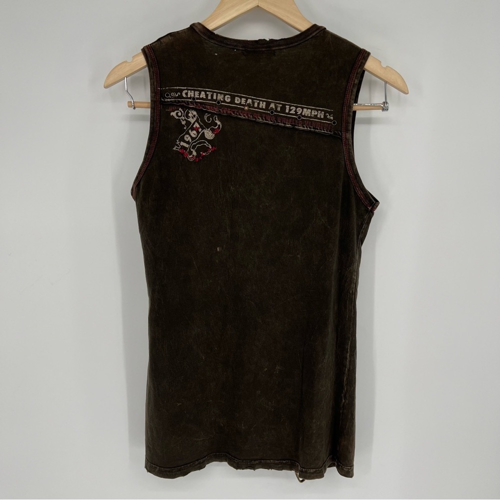 Vince. Grunge biker El Diablo Del Fuego Tank Top Shirt Sleeveless Distressed Vtg - Picture 6 of 12